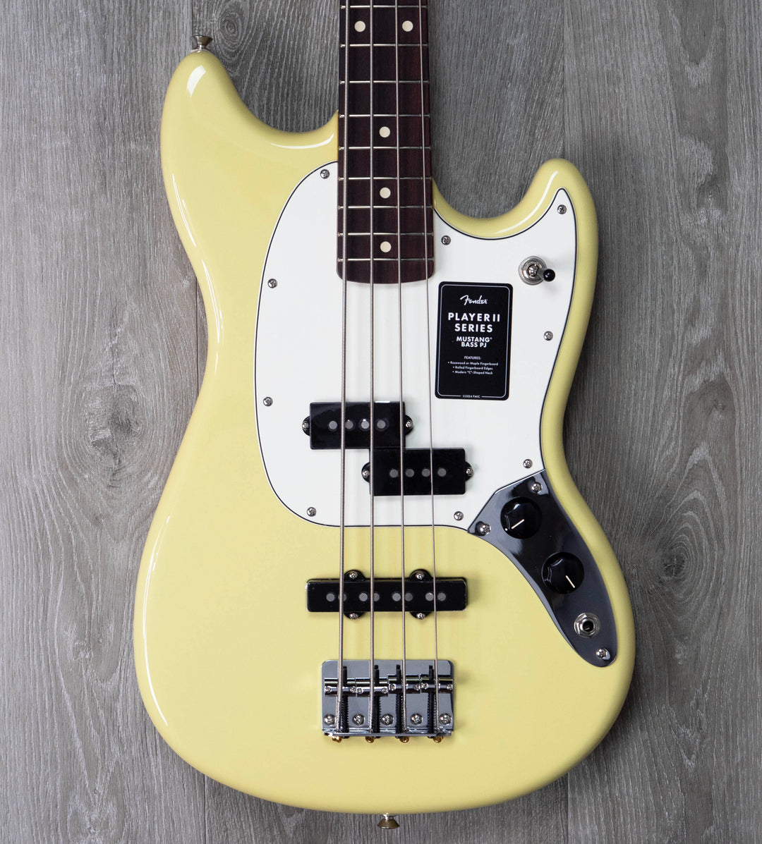 Fender Player II Mustang Bass PJ, touche en palissandre, jaune Hialeah