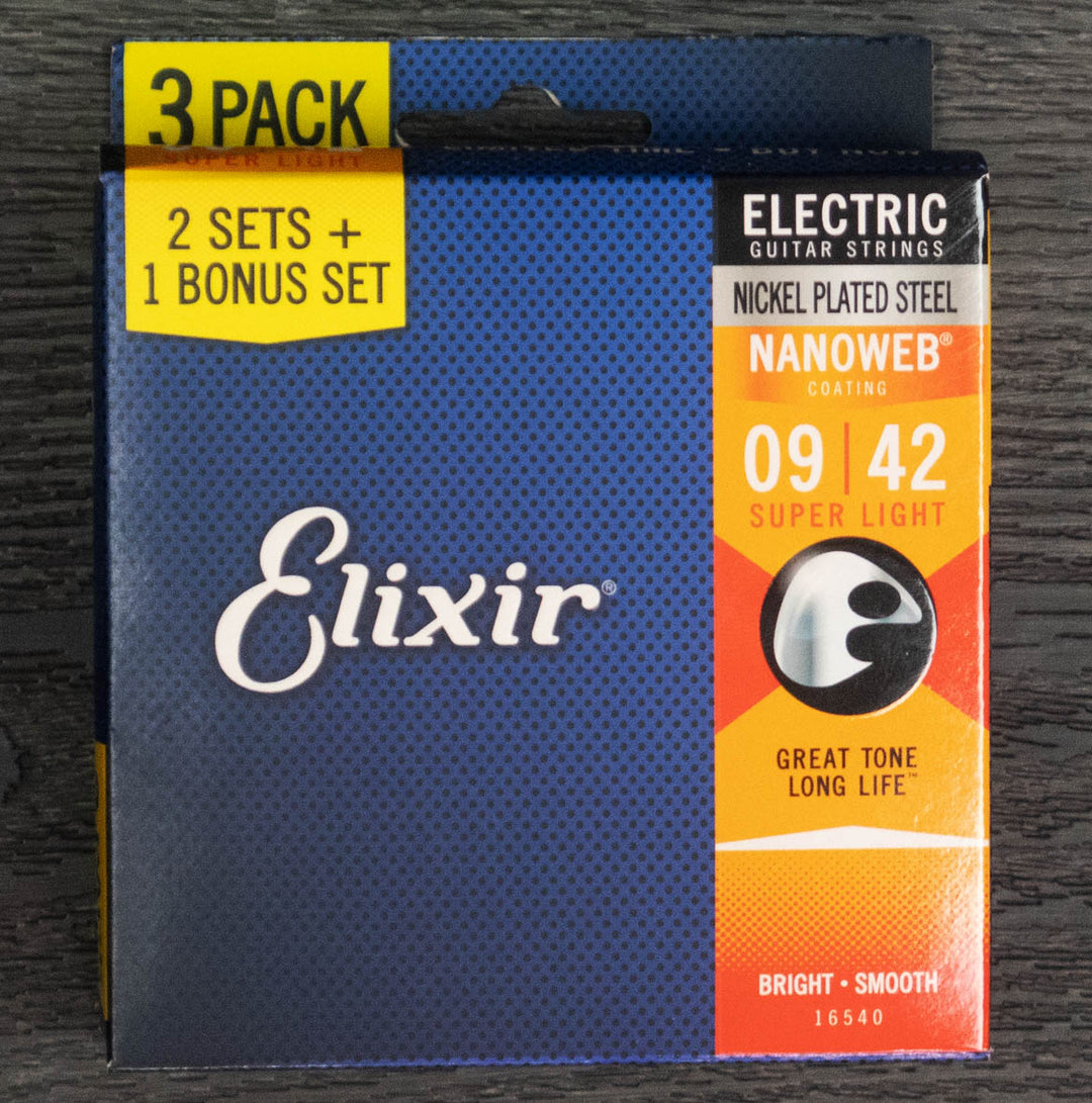 Elixir 3-Pack Nanoweb Coated Electric Guitar String Set, Nickel, .009-.042