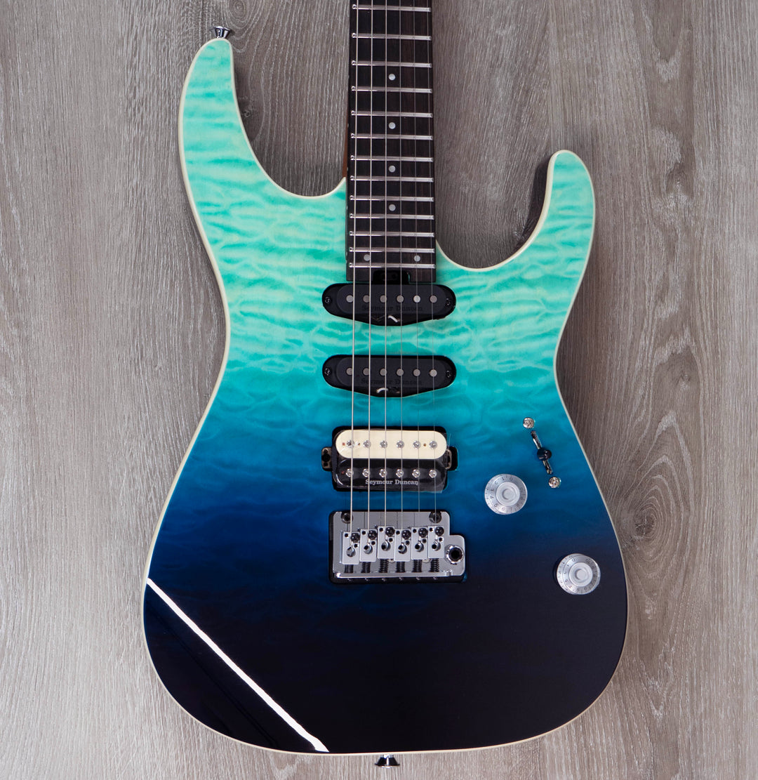 Charvel Pro-Mod Plus Dinky DK24 HSS 2PT EB QM, Ebony Fingerboard - Blue Curaçao
