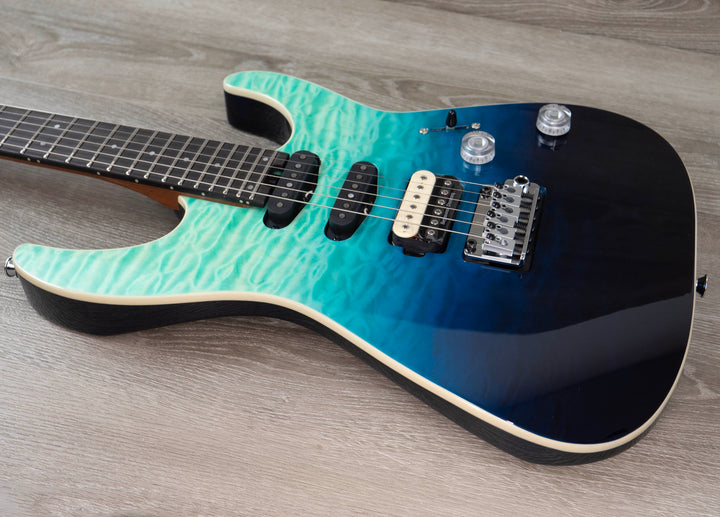 Charvel Pro-Mod Plus Dinky DK24 HSS 2PT EB QM, Ebony Fingerboard - Blue Curaçao