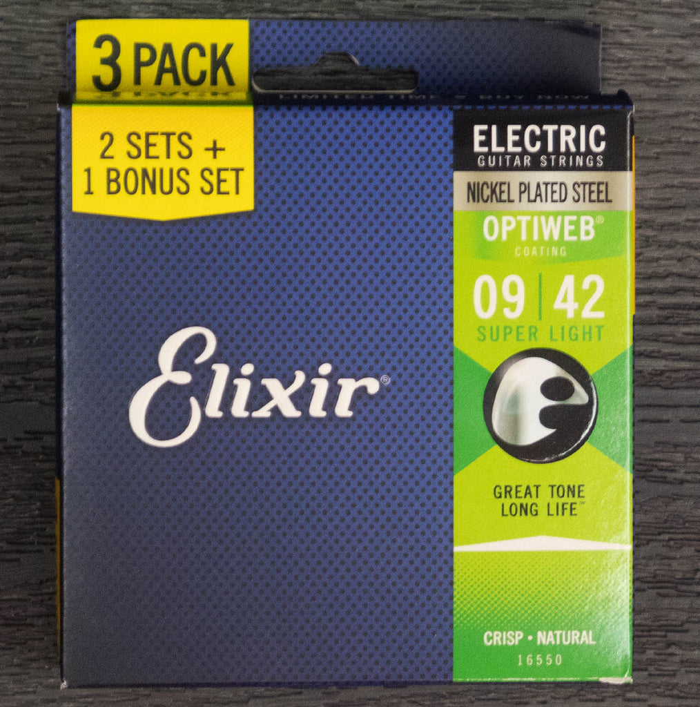 Elixir 3 Pack Optiweb Coated Electric Guitar String Set .009 .042