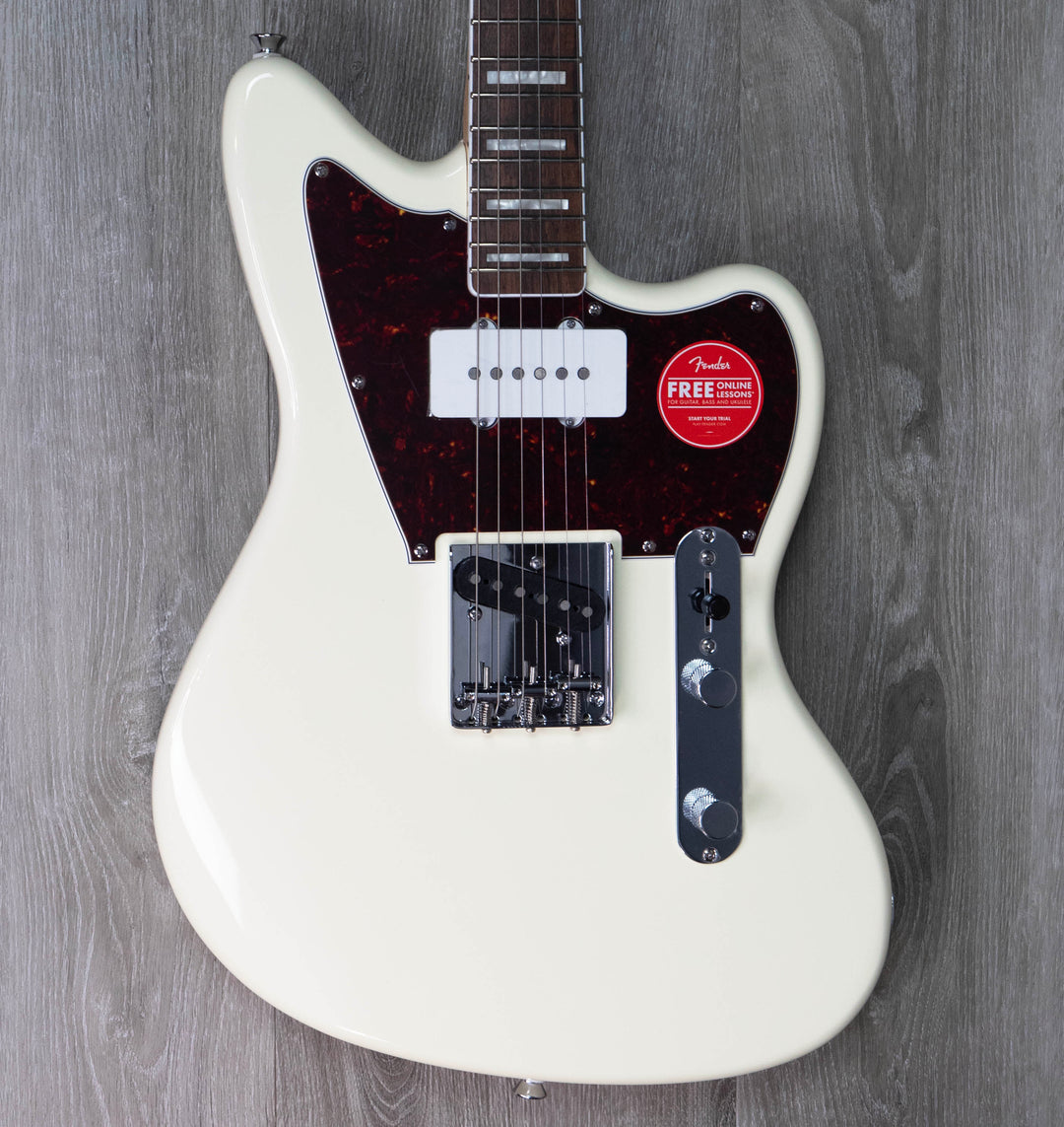 Squier Limited Edition Paranormal Offset Telecaster SJ, diapasón de laurel, golpeador de carey, blanco olímpico