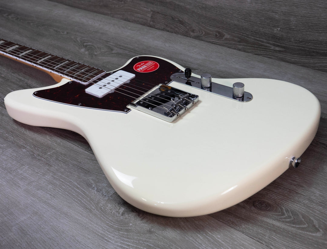 Squier Limited Edition Paranormal Offset Telecaster SJ, diapasón de laurel, golpeador de carey, blanco olímpico