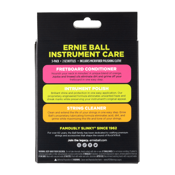 Ernie Ball Instrument Care Kit 3-Pack with Microfibre Cloth