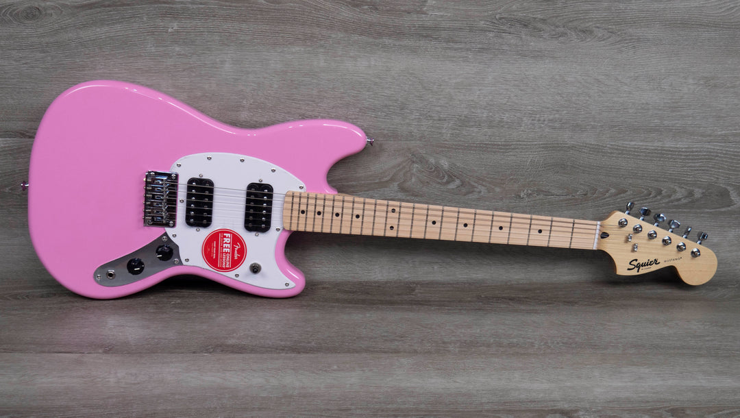 Squier Sonic Mustang HH, Maple Fingerboard, White Pickguard, Flash Pink