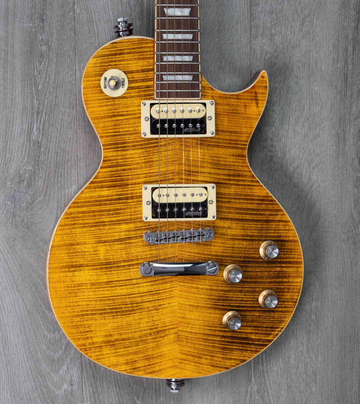 Vintage V100AFD ReIssued Electric Guitar, Flamed Amber