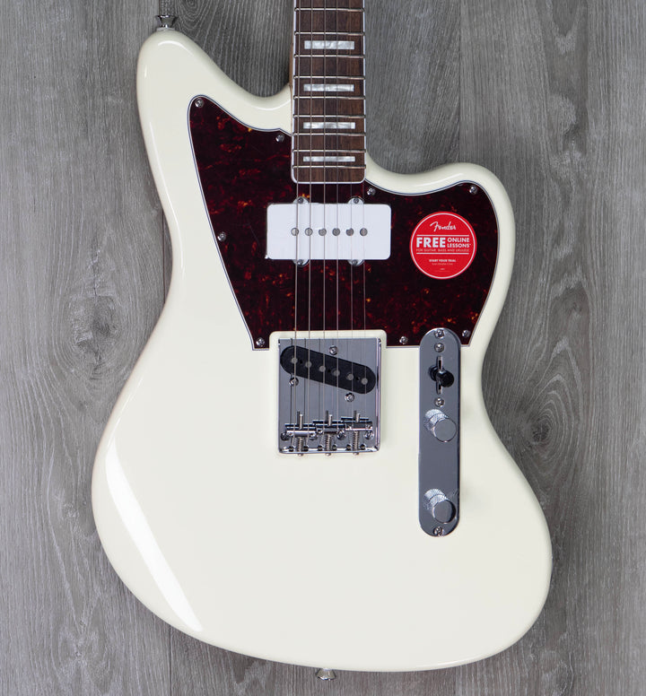 Squier Limited Edition Paranormal Offset Telecaster SJ, diapasón de laurel, golpeador de carey, blanco olímpico