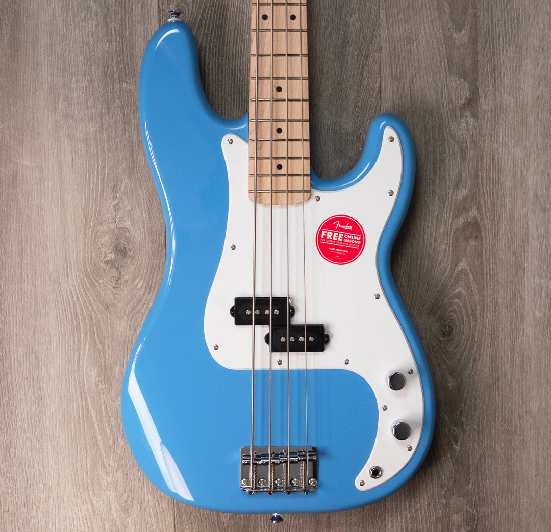 Bajo Squier Sonic Precision, diapasón de arce, golpeador blanco, azul California