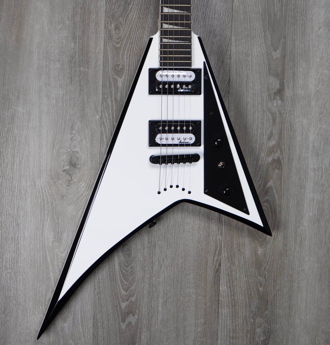 Jackson JS Series Rhoads JS32T, Amaranth Fingerboard, White with Black Bevels