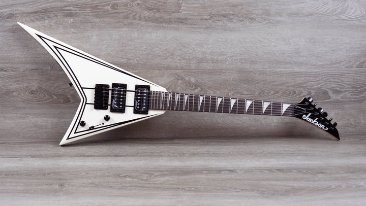 Jackson JS Series RR Minion JS1X, Amaranth Fingerboard, Snow White with Black Pin Stripes