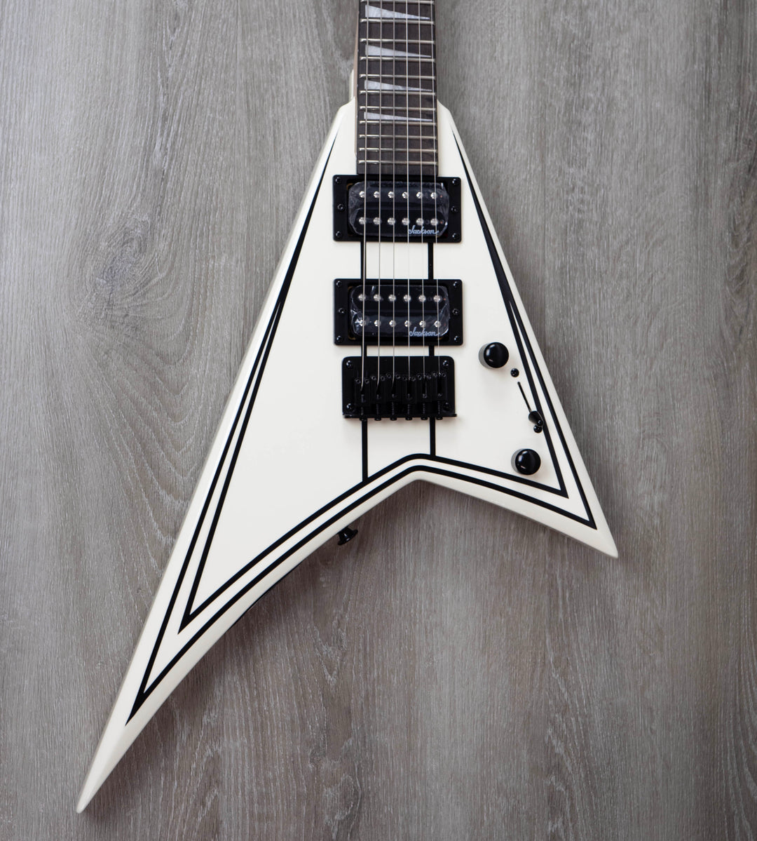Jackson JS Series RR Minion JS1X, Amaranth Fingerboard, Snow White with Black Pin Stripes