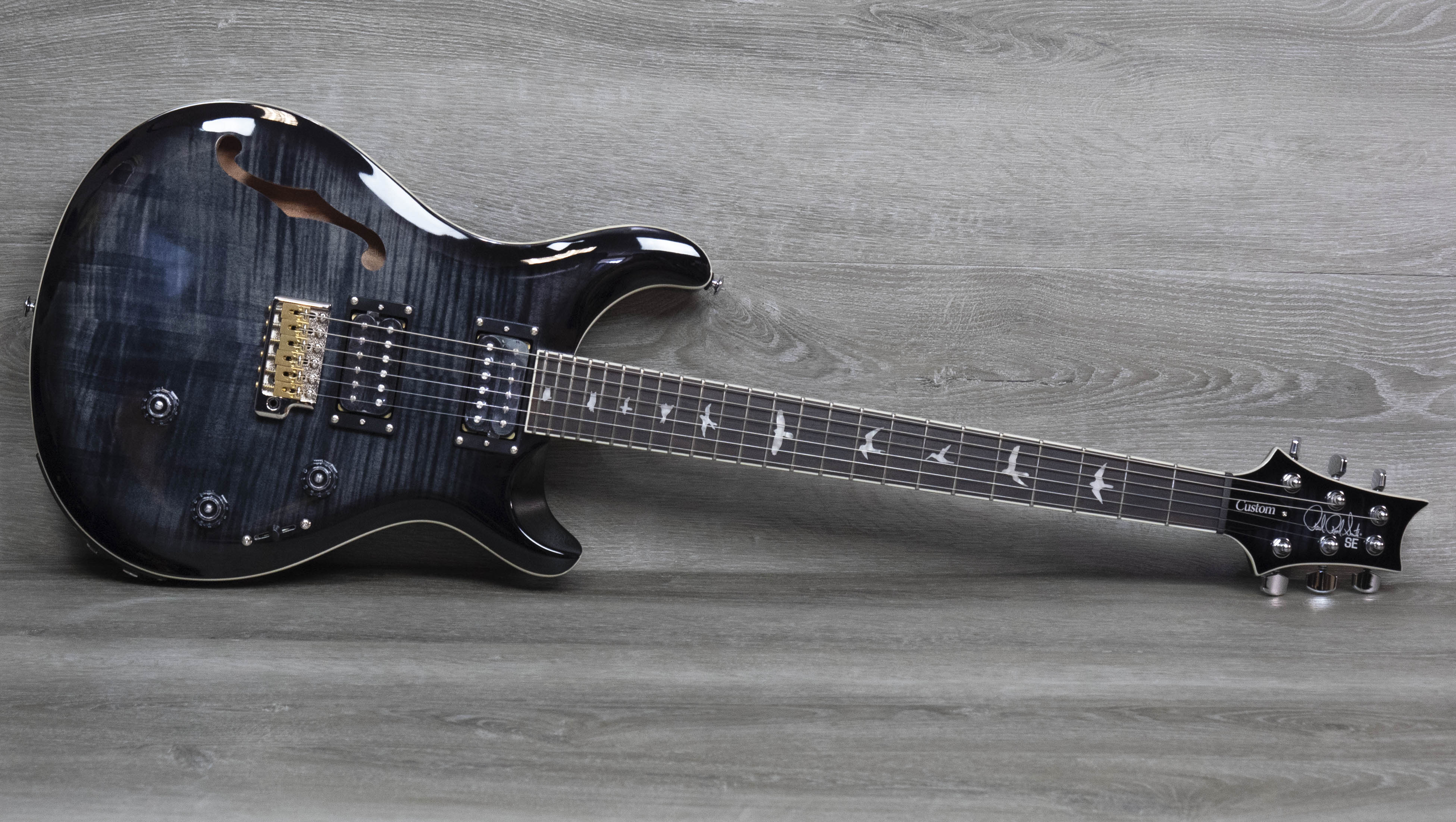 PRS SE Custom 24 Semi-Hollow Piezo Electric Guitar, Charcoal Burst