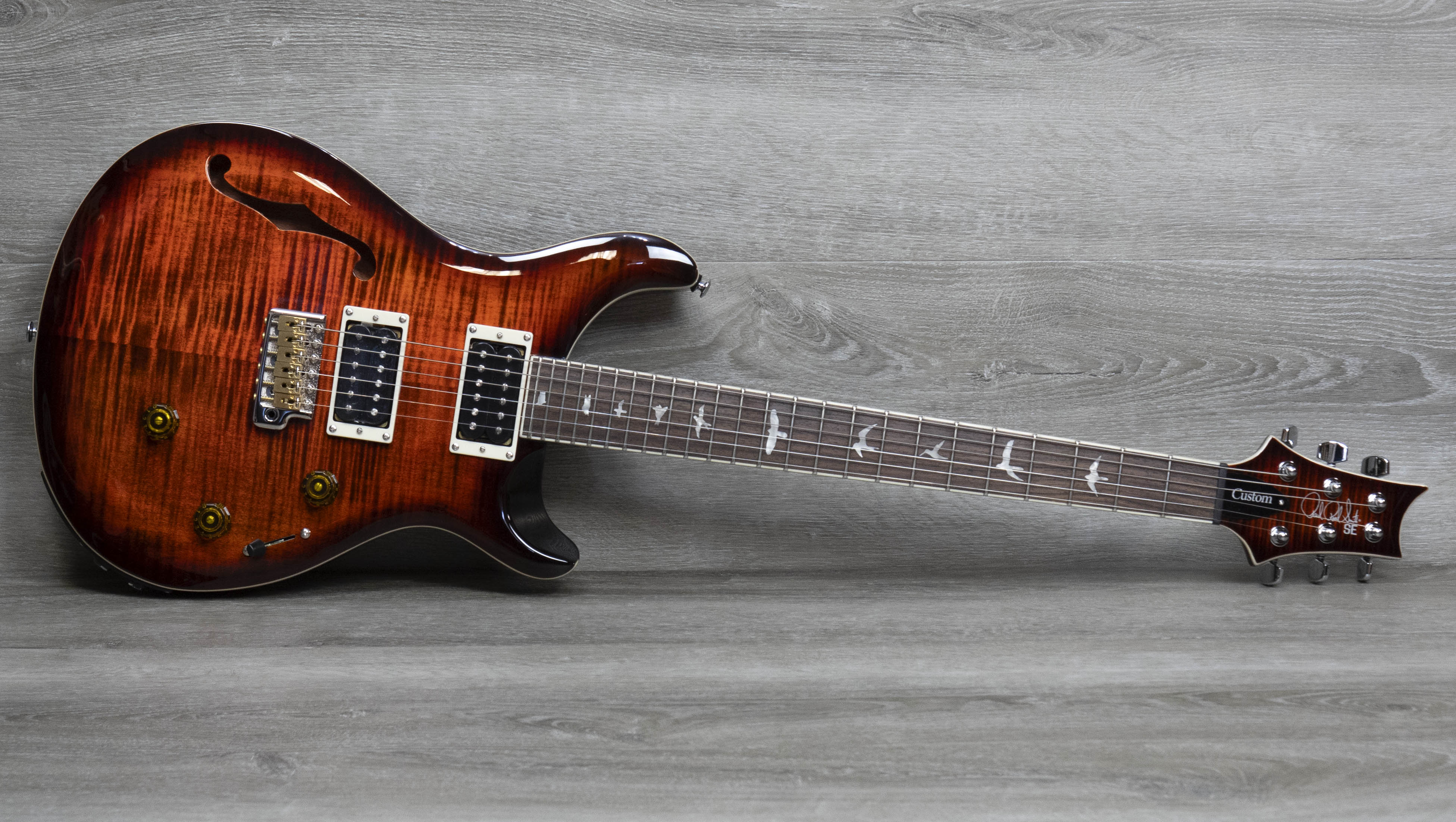 PRS SE Custom 24 Semi-Hollow Piezo Electric Guitar, Orange Tiger