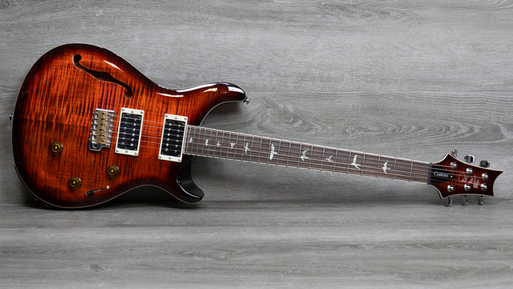 PRS SE Custom 24 Semi-Hollow Piezo Electric Guitar, Orange Tiger Smokeburst