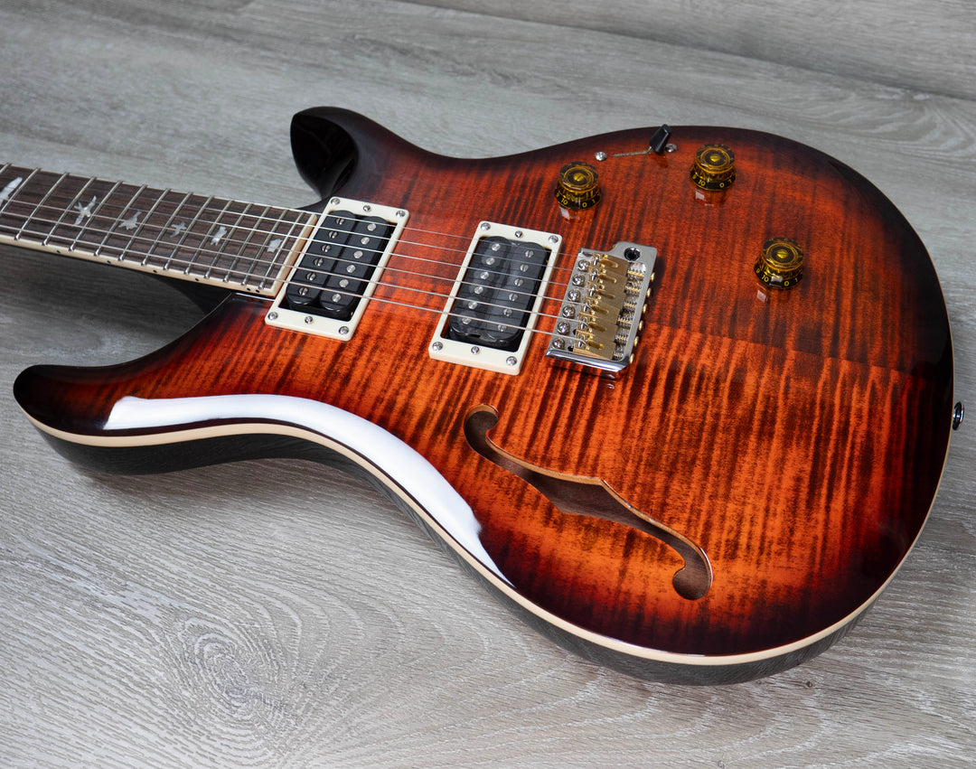 PRS SE Custom 24 Semi-Hollow Piezo Electric Guitar, Orange Tiger Smokeburst