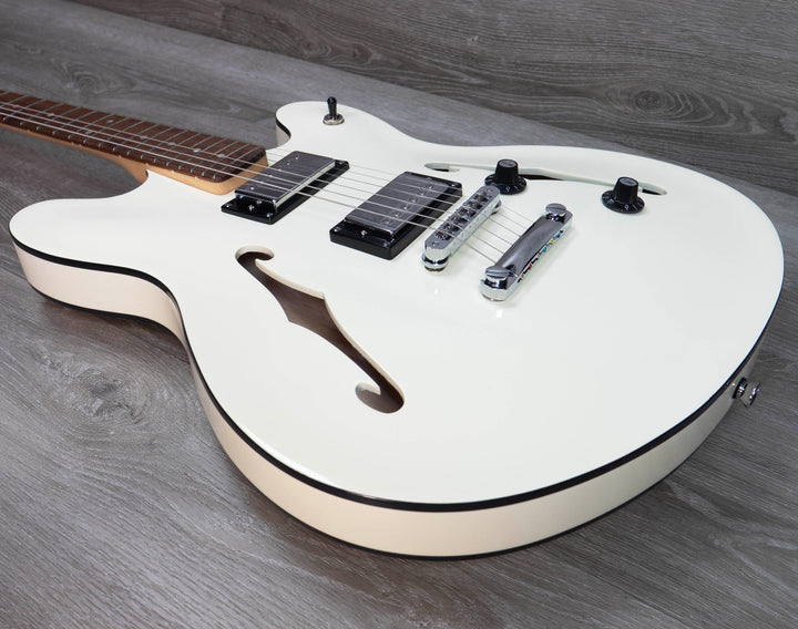 Squier Affinity Series Starcaster Deluxe, diapasón de laurel, blanco olímpico