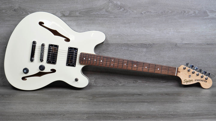 Squier Affinity Series Starcaster Deluxe, diapasón de laurel, blanco olímpico