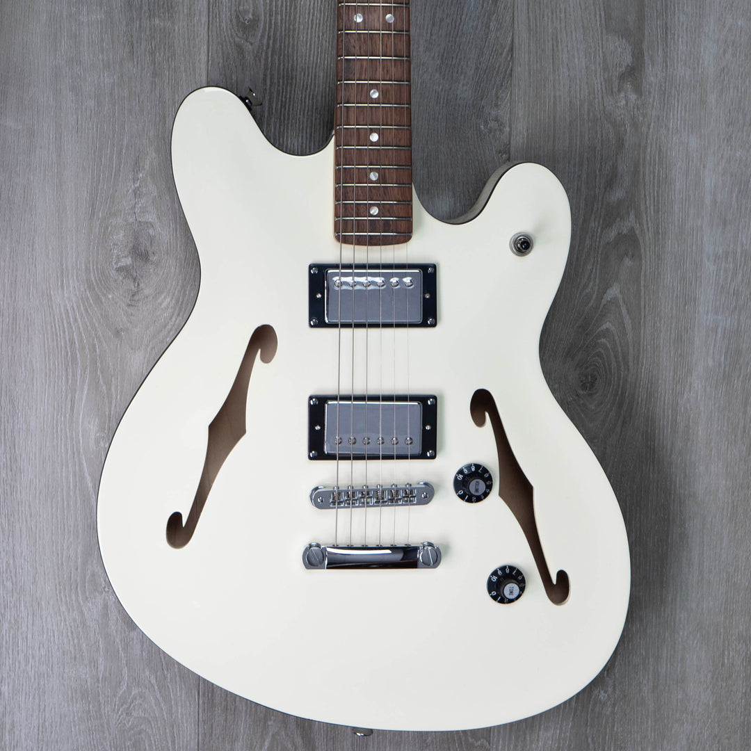 Squier Affinity Series Starcaster Deluxe, diapasón de laurel, blanco olímpico