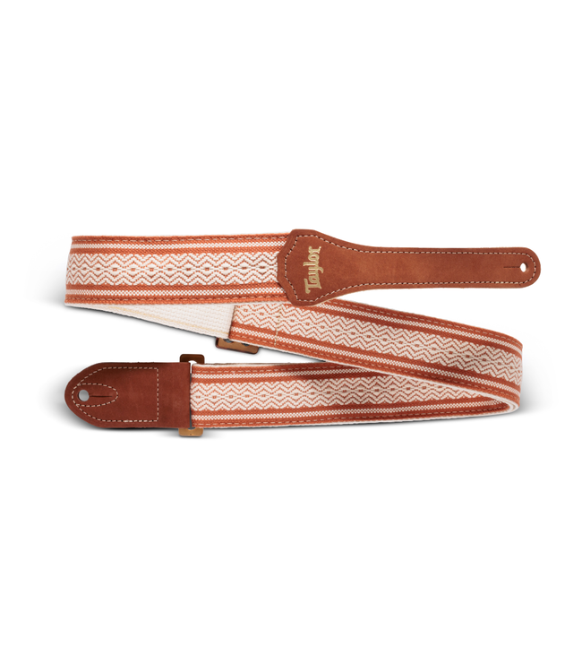 Taylor Academy Guitar Strap – White/Brown Jacquard Cotton, 2"