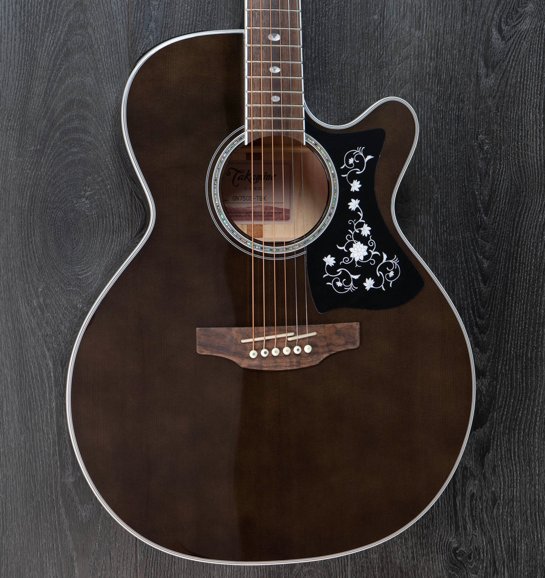 Takamine GN75CE-BK NEX, Solid Spruce Top, Quilted Maple Back w/ TK-40D Pickup, Transparent Black