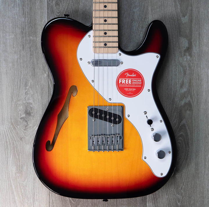 Squier Affinity Series Telecaster Thinline, touche en laurier, pickguard blanc, Sunburst 3 couleurs