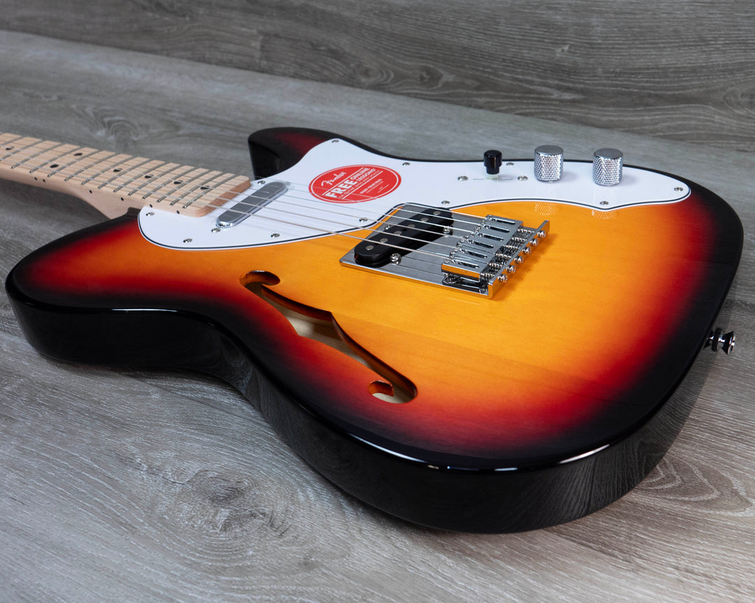 Squier Affinity Series Telecaster Thinline, touche en laurier, pickguard blanc, Sunburst 3 couleurs