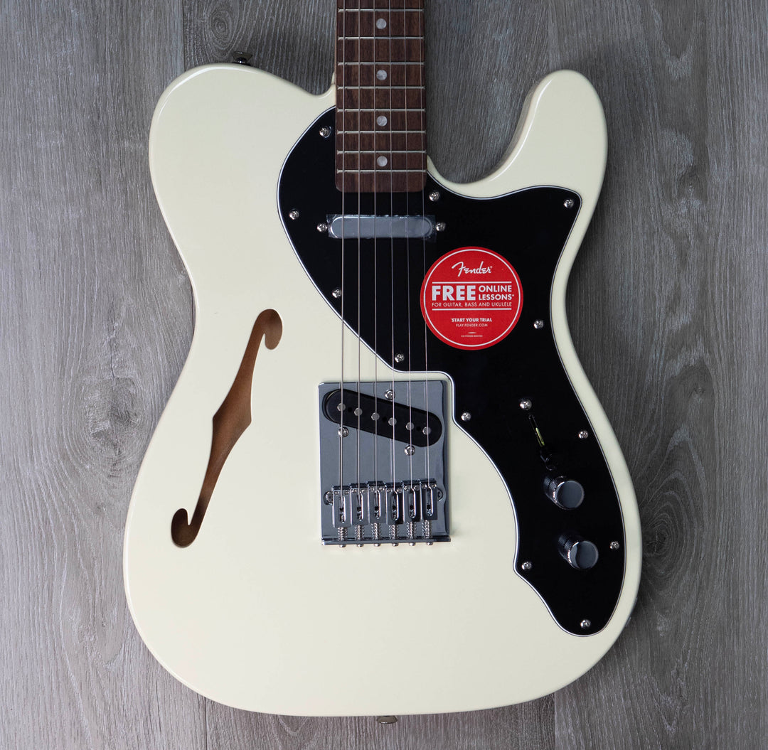 Squier Affinity Series Telecaster Thinline, touche en laurier, pickguard noir, Olympic White