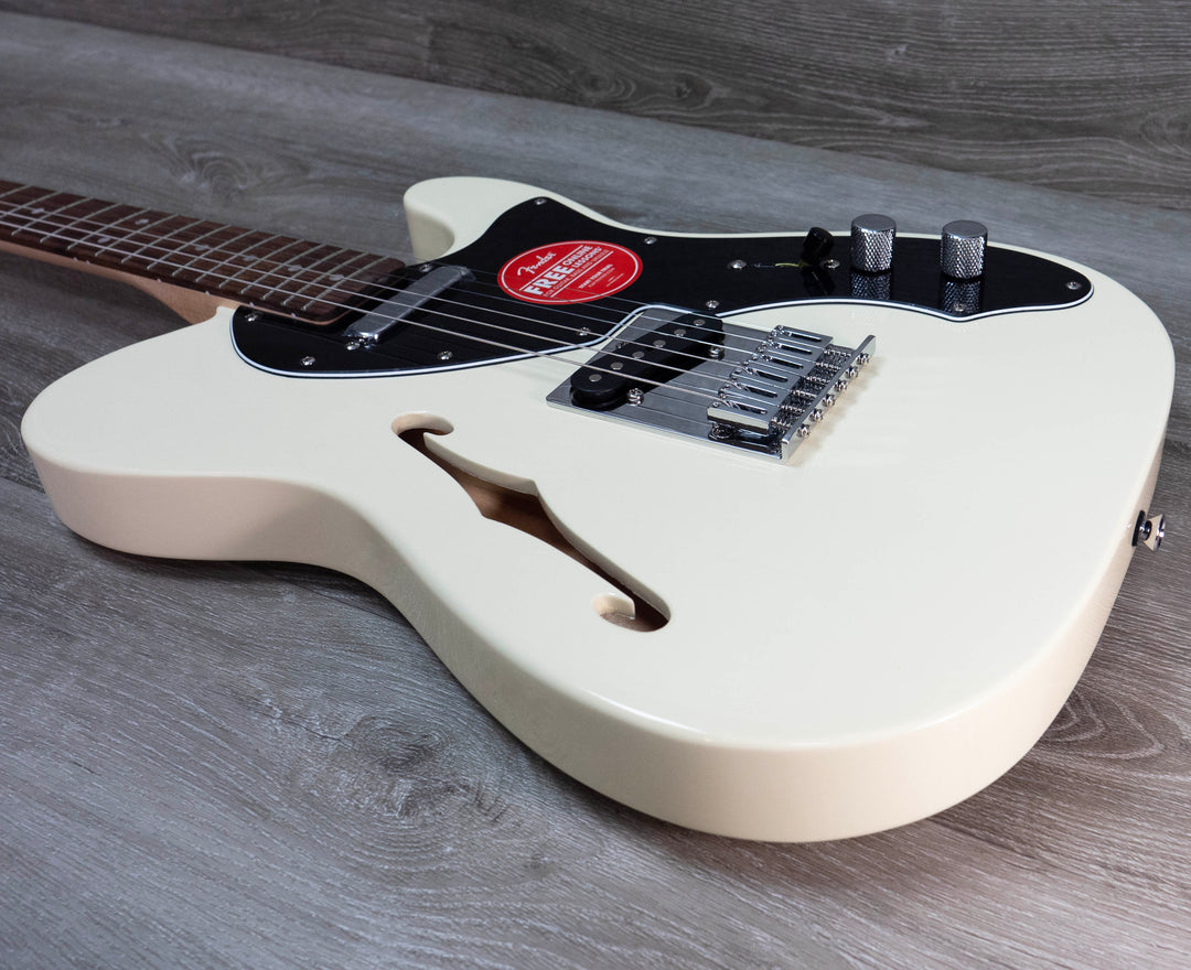 Squier Affinity Series Telecaster Thinline, touche en laurier, pickguard noir, Olympic White