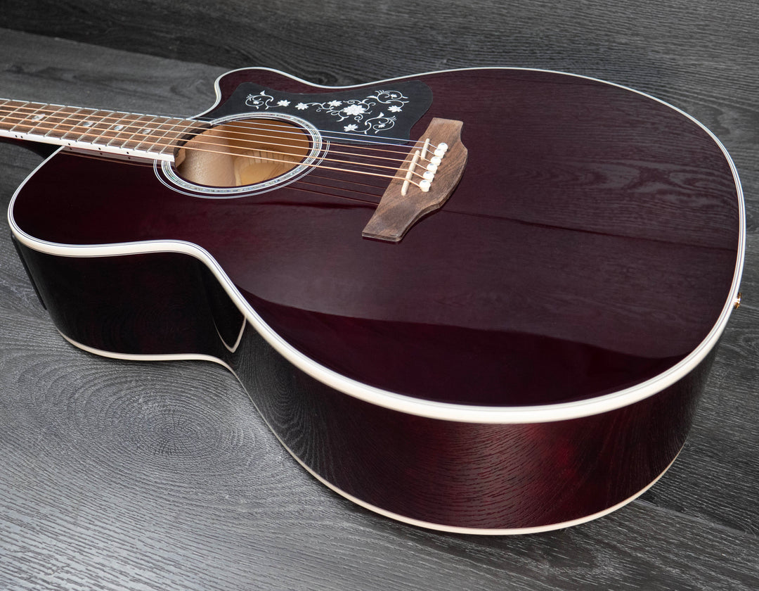 Takamine GN75CE-WR NEX, tapa de abeto macizo, fondo de arce acolchado con pastilla TK-40D, color rojo vino