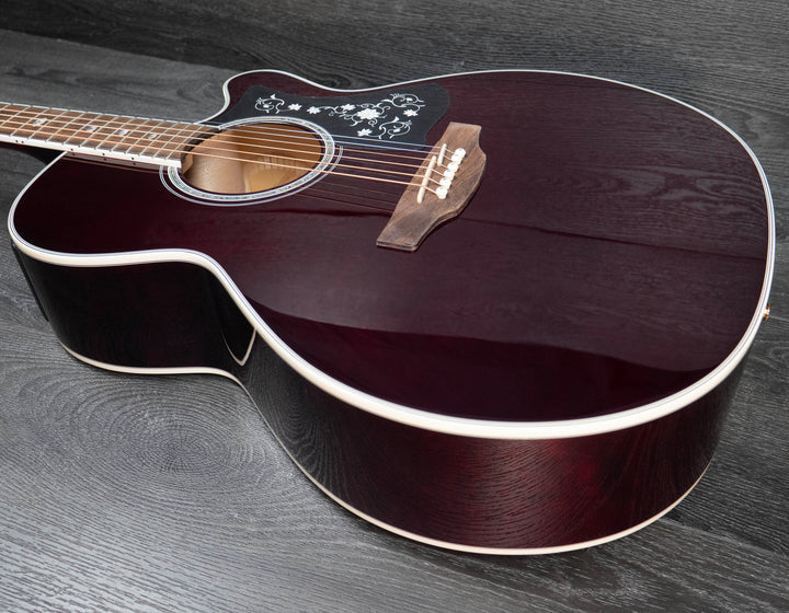 Takamine GN75CE-WR NEX, tapa de abeto macizo, fondo de arce acolchado con pastilla TK-40D, color rojo vino