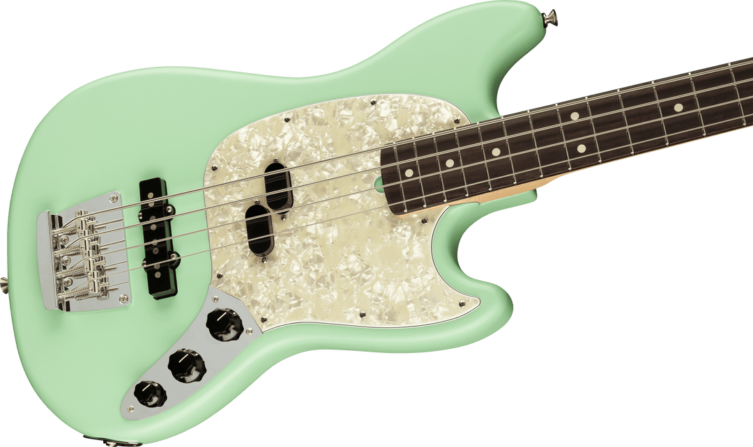 Fender American Performer Mustang Bass, Rosewood Fingerboard, Satin Surf Green - A Strings
