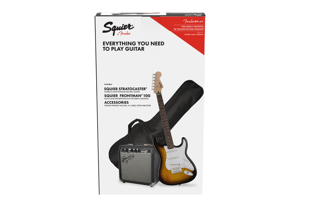 Squier Stratocaster Pack, Laurel Fingerboard, Brown Sunburst, Gig Bag, 10G - 230V UK