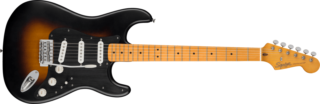Squier 40th Anniversary Stratocaster, Vintage Edition, Maple Fingerboard, Black Anodized Pickguard, Satin Wide 2-Color Sunburst