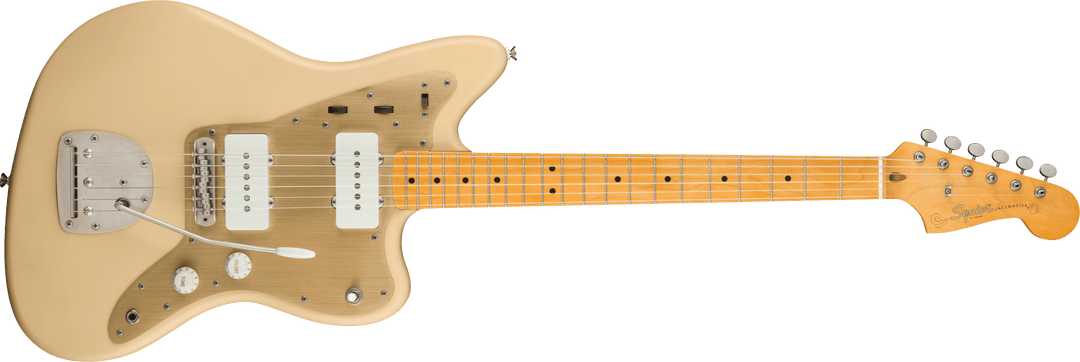 Squier 40th Anniversary Jazzmaster, Vintage Edition, Maple Fingerboard, Gold Anodized Pickguard, Satin Desert Sand