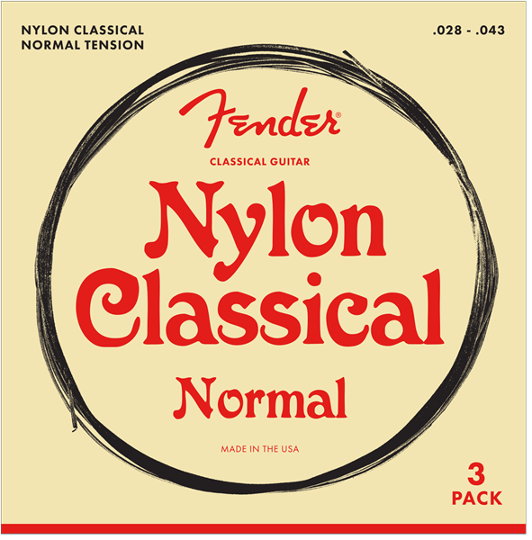 Fender Nylon Acoustic Strings, 100 Clear/Silver, Tie End, .028-.043, 3-Pack