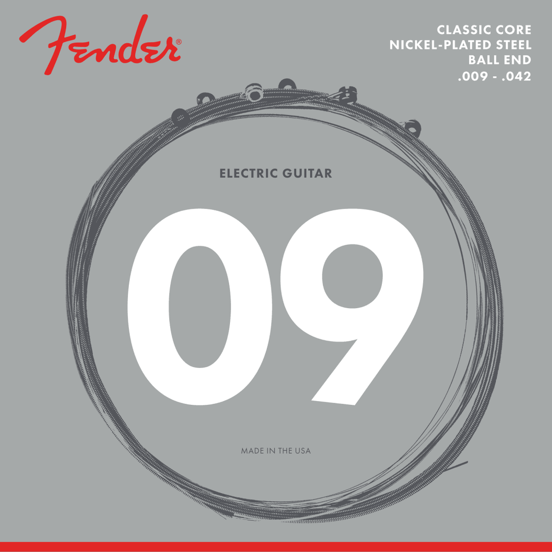 Fender 255L Classic Core Electric Guitar Strings, Nickel-Plated Steel, Ball Ends, .009-.042 - A Strings