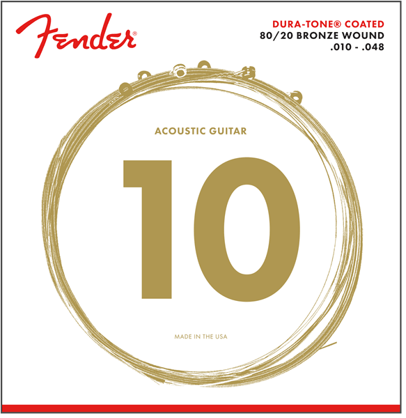 Fender 880XL Acoustic String Set, 80/20 Bronze, Dura-Tone Coated, .010-.048 - A Strings