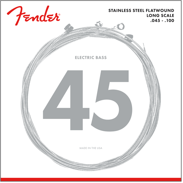 Fender 9050L Stainless Steel Bass Strings, Stainless Steel Flatwound, .045-.100 - A Strings