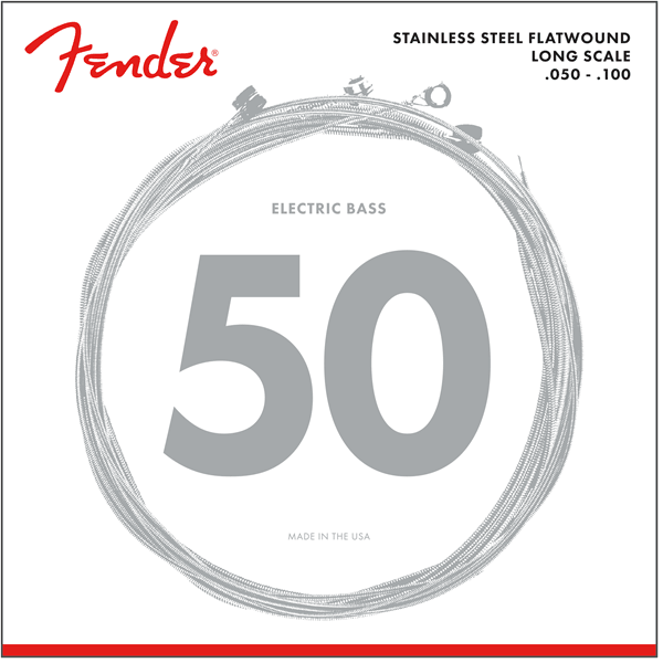 Fender 9050ML Stainless Steel Bass Strings, Stainless Steel Flatwound, .050-.100 - A Strings