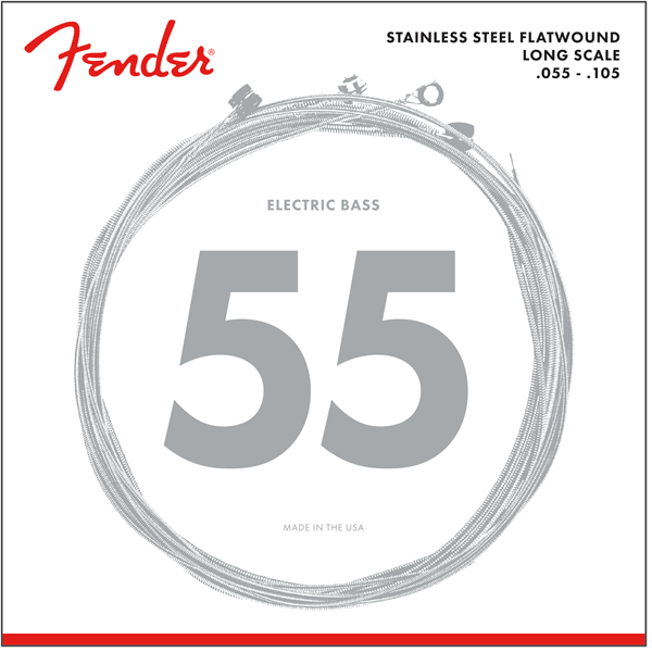 Fender 9050M Stainless Steel Bass Strings, Stainless Steel Flatwound, .055-.105 - A Strings