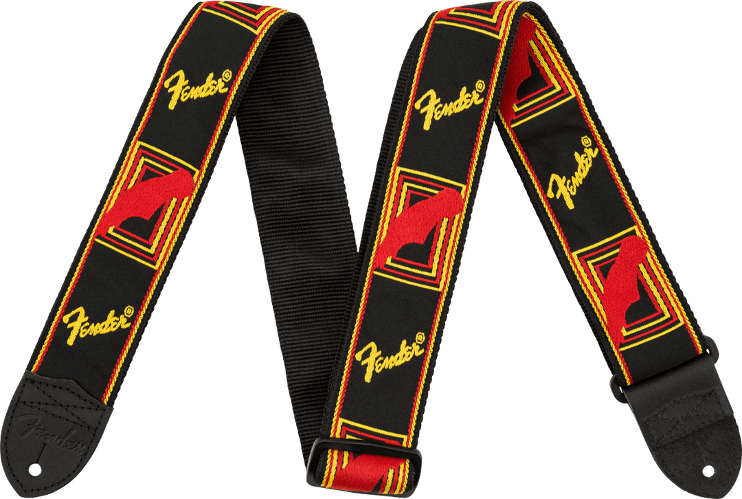Fender 2" Monogrammed Strap, Black/Yellow/Red - A Strings