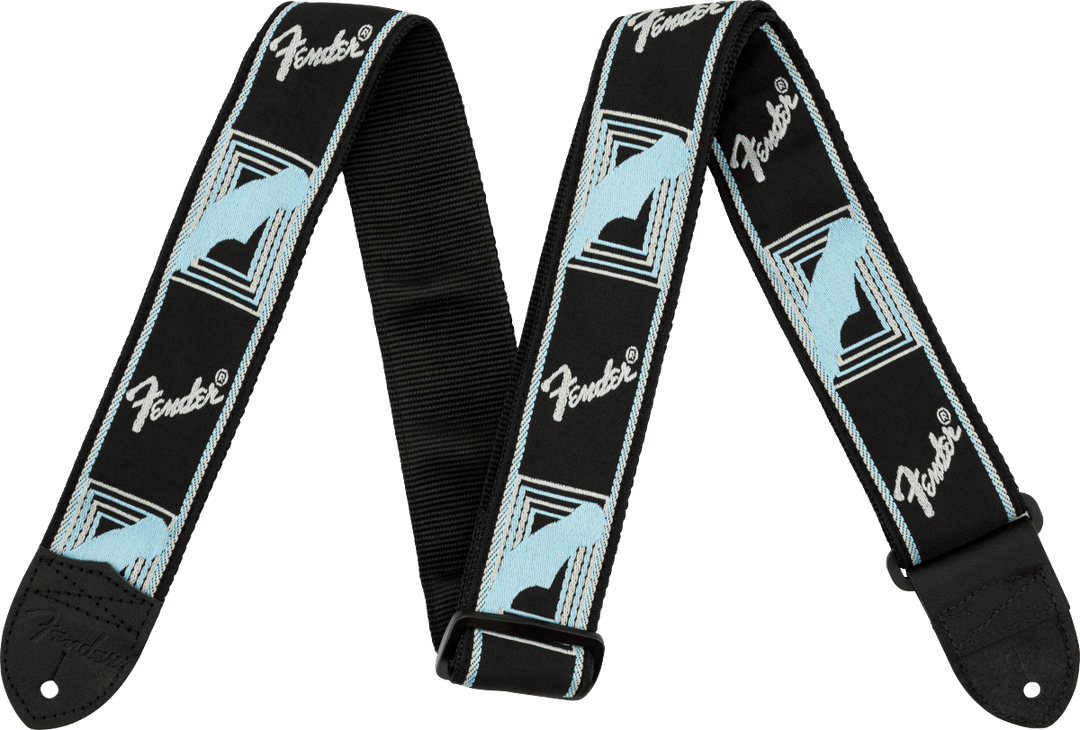 Fender 2" Monogrammed Strap, Black/Light Grey/Blue - A Strings