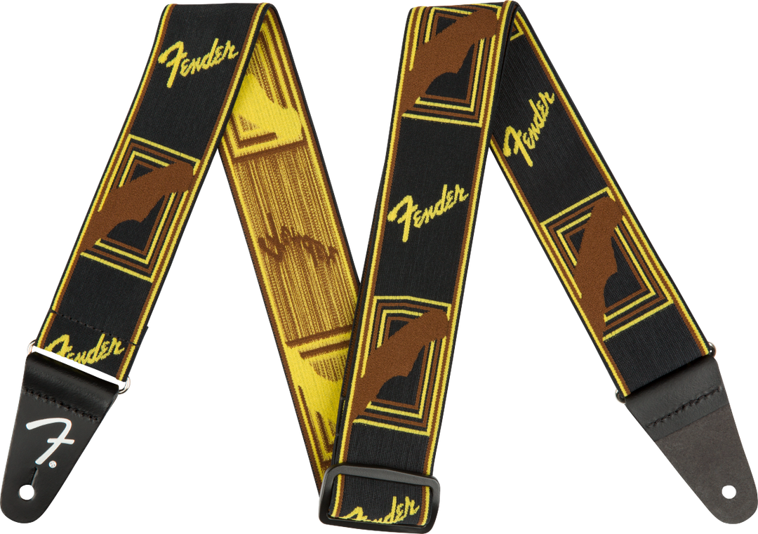 Fender Weighless 2" Mono Strap, Black/Yellow/Brown