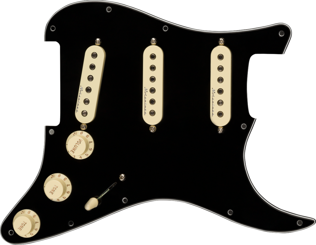 Fender Pre-Wired Strat Pickguard, Hot Noiseless SSS, Black 11 Hole