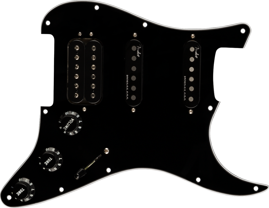 Fender Pre-Wired Strat Pickguard, Shawbucker Bridge/Gen 4 Noiseless Neck/Middle HSS, Black 11 Hole