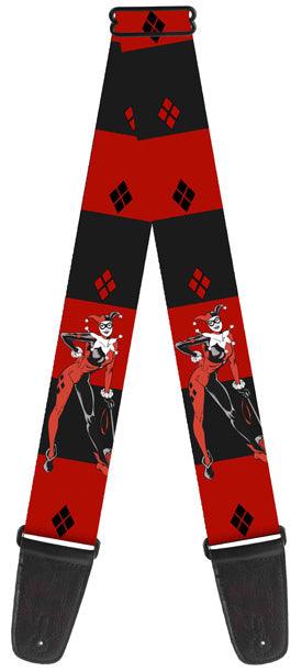 Buckle Down Harley Quinn Black Red Guitar Strap - A Strings