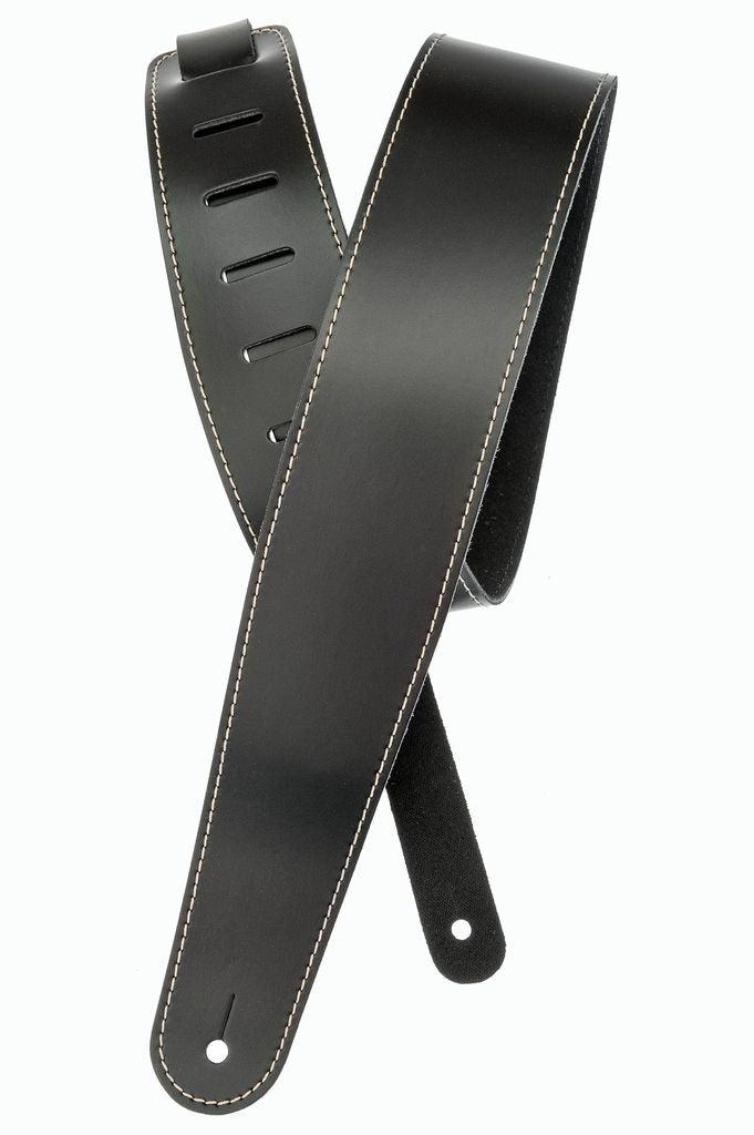 D'Addario Classic Leather Guitar Strap with Contrast Stitch -  Black - A Strings