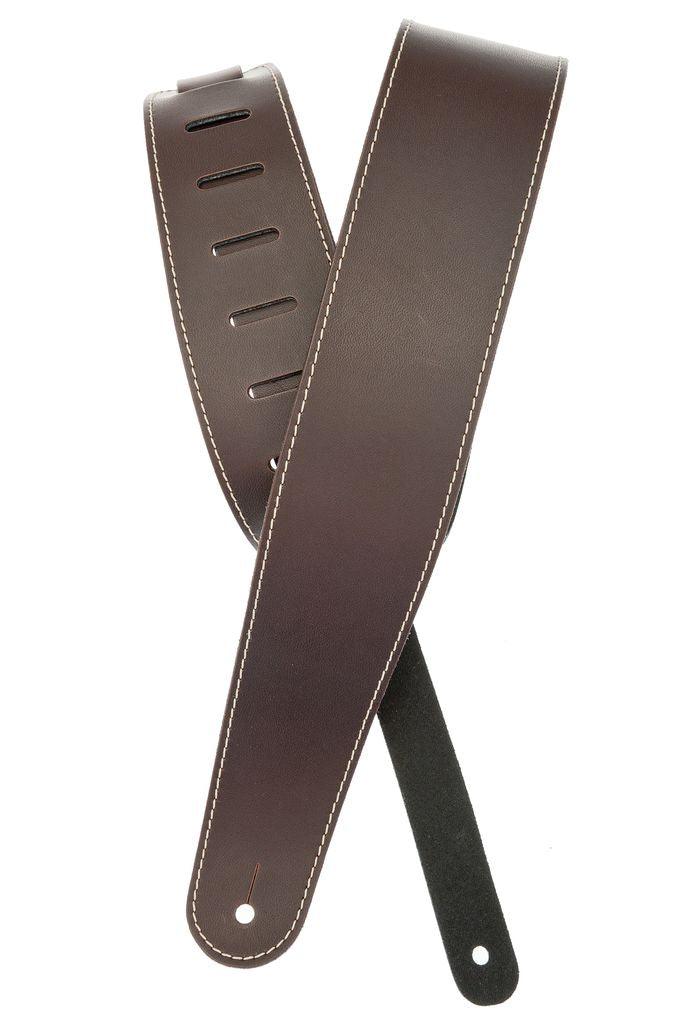 D'Addario Classic Leather Guitar Strap with Contrast Stitch -  Brown - A Strings