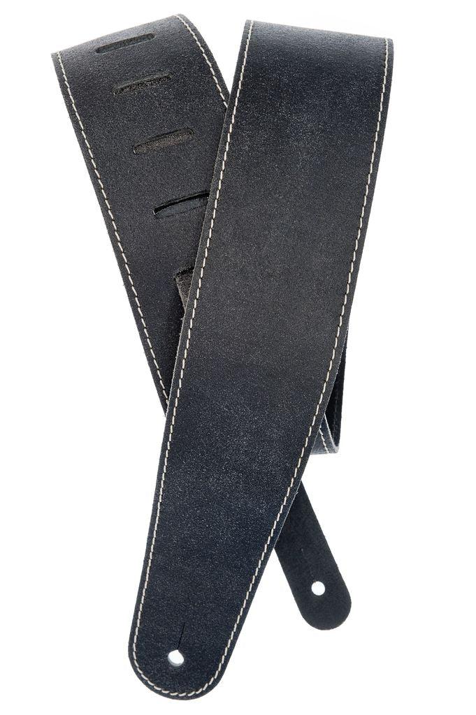 D'Addario Stonewashed Leather Guitar Strap with Contrast Stitch - Black - A Strings