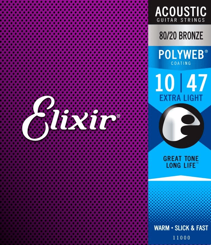 Elixir Polyweb Coated Acoustic Guitar String Set, 80/20 Bronze, .010-.047 - A Strings